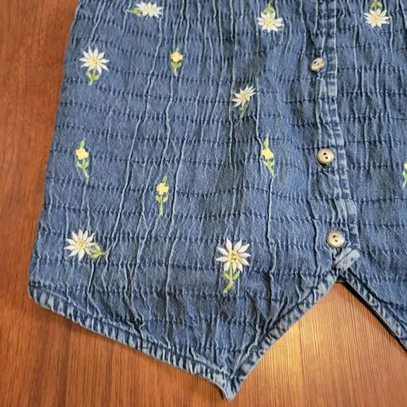 90s Bobbie Brooks Denim Floral Embroidered Vest Lagenlook Cottagecore Size L - Picture 11 of 12